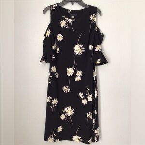 Tommy Hilfiger Woman’s Black Midi Dress with White. & Yellow Flowers. Size 4.